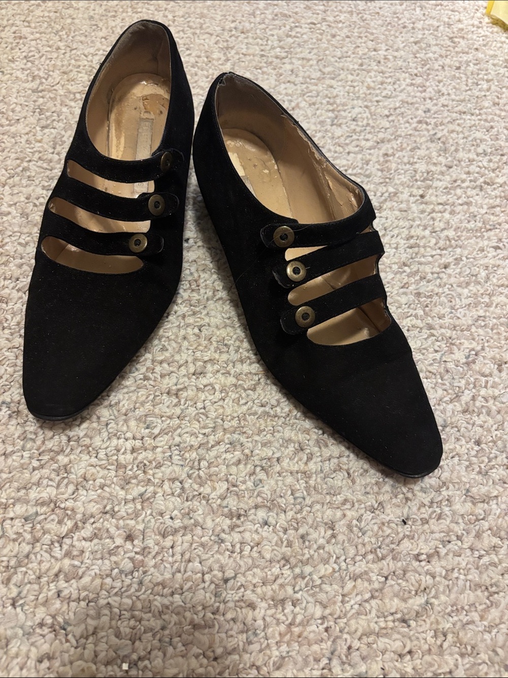 Perry Ellis Black Suede Triple-Strap Pointed Flats